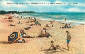 Postal de colección de la playa municipal de San Petersburgo Treasure Island FL - Imagen 1 de 2