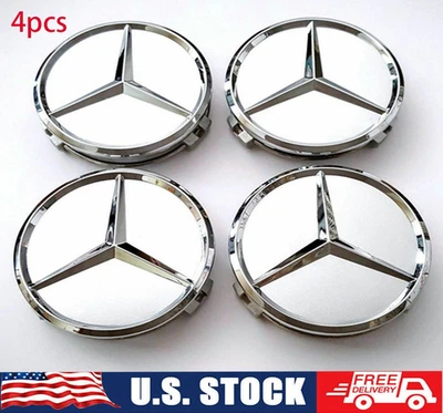 Fit-For Mercedes Benz C E S  Hub Caps Wheel Center 4 x 75mm Matte Chrome Emblem - Image 1 of 4