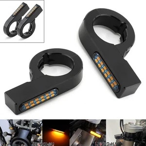 Front Fork LED Turn Signal Light Indicator For Harley Dyna Custom Cruiser Bobber - Picture 1 of 15