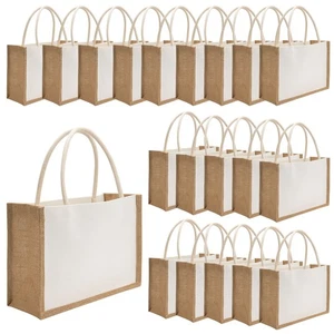 20 Pack Burlap Tote Bags Jute Tote Bags Reusable Water Resistant Beach Bag Bl... - Picture 1 of 7