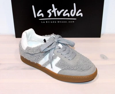 LA STRADA Retro Fashion-Sneaker Mikrofaser Plüsch Leicht - Teddy Grey - Neu !