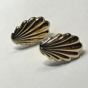 Pendientes de tachuelas de ventilador de diseñador de oro amarillo de 14 K firmados por Carla 1,6 gramos - Imagen 1 de 10