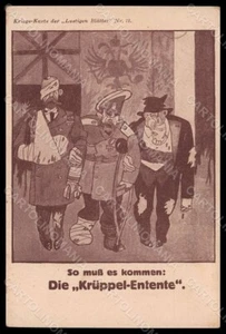 Artist Signed German Propaganda WW1 Kruppel Entente Kriegs Karte postcard VK8315 - Picture 1 of 2