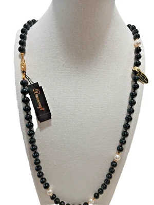 Ónice Negro Collar 30" 8MM Danecraft 8MM Nácar Cuentas Mano Nudo de Nuevo - Imagen 1 de 4