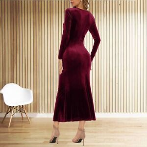V-neck Long Sleeves Skirt Pure Color Holiday Party Dress  Club