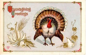 Postal de colección 1911 Post Pa Acción de Gracias Saludo pavo F Lijadora Bonito arte - Imagen 1 de 2