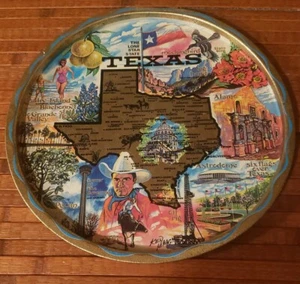 Texas Ken Idaag  Lone Star State Metal Round Souvenir Plate Tray  - Picture 1 of 4