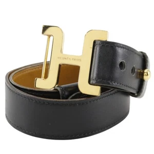HERMES H belt belt vintage black Calfskin/Plated Gold Women - Picture 1 of 12
