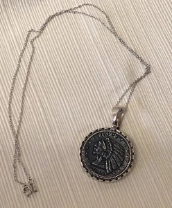 Collana BJJ argento sterling rodocrosite liberty 1910 testa di indiano moneta ciondolo - Foto 1 di 7