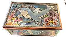 VINTAGE DOLPHIN GLASS STAINED TRINKET BOX JOAN BAKER  DESIGNS