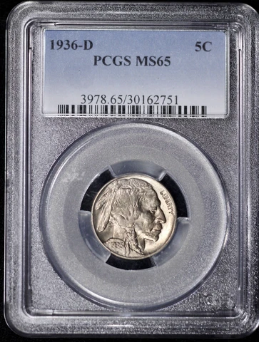 1936-D Buffalo 5c Nickel PCGS MS 65 Cover
