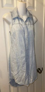 Guess Los Angeles Chambray Sleeveless Cut-Out Back Hi-Lo Frayed Shirt Dress Sz S - Picture 1 of 11