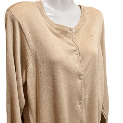 Cárdigan Orvis Talla Pequeña 100% Seda Beige Botón Delantero Cuello en Contraste Puños Foto 1 de 4