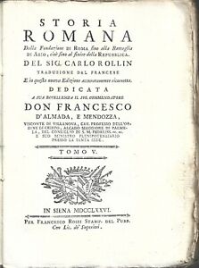 Carlo Rollin - Storia Romana - Tomo V - Presso  Franceso Rossi Siena 1776