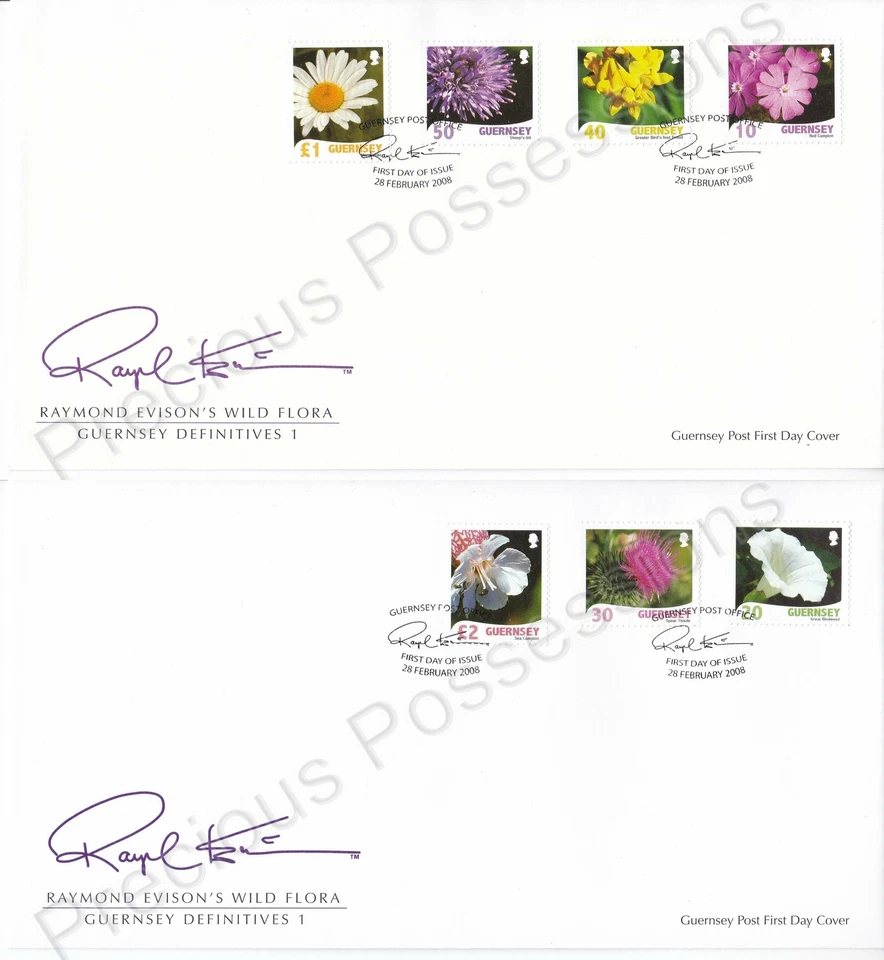 GUERNSEY FDC FIRST DAY  2008 RAYMOND EVISONS WILD FLORA SG 1211-1217 PAIR COVERS - Image 1 of 1