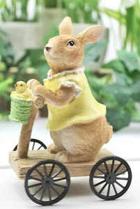 GISELA GRAHAM EASTER RESIN BUNNY ON CART ORNAMENT - Picture 1 of 1