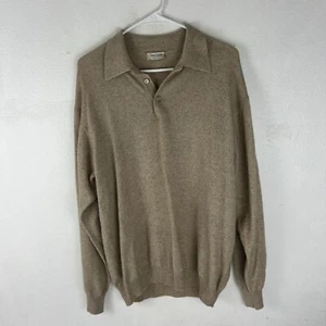 Gran Sasso Men's 50 Large Beige Long Sleeve Pure Cashmere Polo Italy - Picture 1 of 6