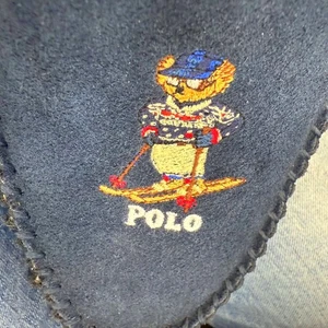 Polo Ralph Lauren Mens Suede Slippers 9 /42 Navy Fleece Lined Collins Ski Bear - Picture 1 of 10
