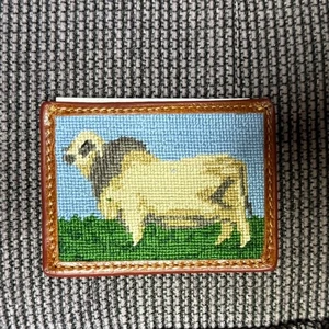Smathers Branson Leather Card Holder Needlepoint Brahma Cow Ranch Farm Wallet - Picture 1 of 6