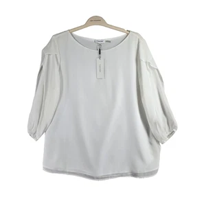Camicetta Calvin Klein donna bianca manica 3/4 girocollo foderata taglia XL nuova con etichetta - Foto 1 di 10