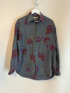 New England Clothing Company Made In Italy Button Up Shirt Med Grey Floral - Picture 1 of 7
