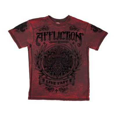 Affliction Shirt Mens Medium Red Black Live Fast Graphic Mineral Wash Made USA - Image 1 of 4