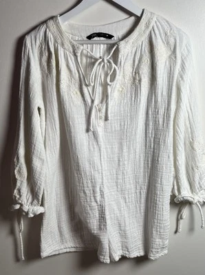 Mameluco boho ZARA marfil bordado mangas globo gasa crepé algodón talla XS Foto 1 de 4