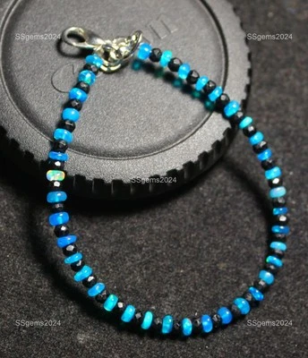 Pulseira de corrente de gancho elegante turmalina preta pedra preciosa opala etíope prata 925 - Imagem 1 de 4