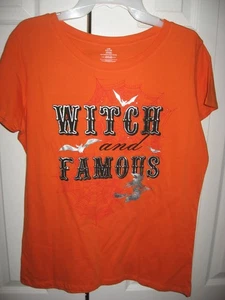 Mujer NUEVO CON ETIQUETAS Naranja Halloween BRUJA Y FAMOSO Camiseta Grande 12-14 - Imagen 1 de 2