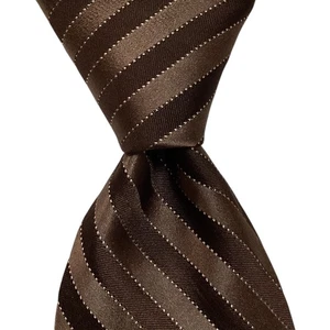 IKE BEHAR Men's 100% Silk 62 7/8" Necktie USA Designer STRIPED Brown/White EUC - Picture 1 of 3