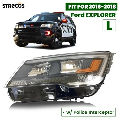 Halogen Headlight For 2016-2018 Ford Explorer w/ Police Interceptor Left Side Foto 1 de 4