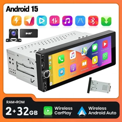 Autoradio 1DIN mit RDS/NAVI/WIFI/BT Android 15 Wireless CarPlay Touchscreen DAB+ - Bild 1 von 4