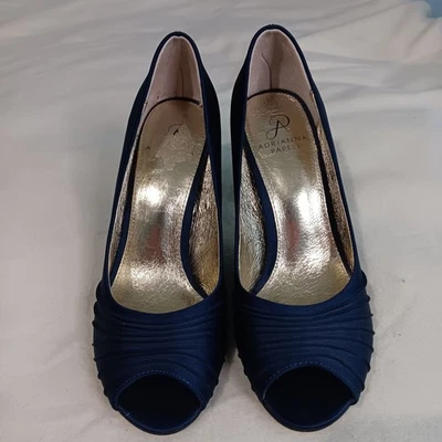 New PAPELL Women's Size 9, BLUE Peep Pumps w Leather Soles Sandal Heel Shoes - Image 1 of 4