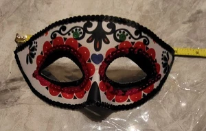 Day Of The Dead Halloween Masquerade Eye Mask W/ Flowers - Picture 1 of 2