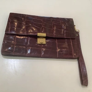 Vintage echt Krokodil neu weinrot Unisex Handschlaufe Umschlag Clutch WOW - Bild 1 von 10