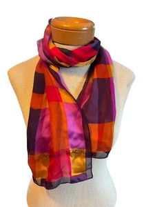 Adrienne Vittadini Multicolor 100% Silk Scarf With Geometric Pattern Made In Chi - Picture 1 of 7