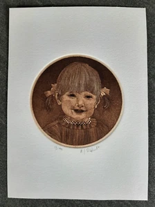 Original Radierung von Margrit Ewert handsigniert Mädchen Kind Gesicht 1980 . - Bild 1 von 5