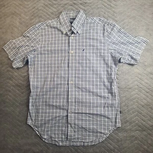 Nautica Shirt Shirt Sleeve Mens Size M Wrinkle Resistant Blue-White Grid Style - Picture 1 of 12