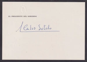 Leopoldo Calvo-Sotelo, Spain Prime Minister signed card w/ embossed Coat of Arms - Picture 1 of 2