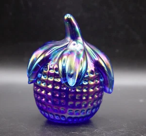 Vintage Gibson Studio Carnival Art Glass Blue Iridescent Strawberry Paperweight - Picture 1 of 5