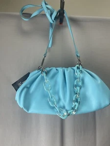 INC faux-leather satchel crossbody clutch blue - Picture 1 of 5