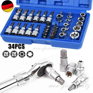 34 Tlg Steckschlüssel Satz Innentorx Außen Torx Vielzahn Nüsse Bits KFZ Werkzeug - Bild 1 von 8