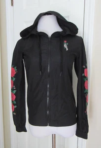 EMPYRE Black Full Zip Hooded Windbreaker w/ roses & bones – Wmns Small - Picture 1 of 8