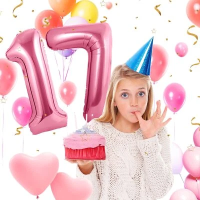 Zahlen luftballon 17 jahre | Rosa Folienballon-40"17 Geburtstagsdeko -17 Ball... - Imagem 1 de 4