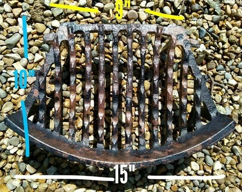 FIRE GRILL GRATE VINTAGE CAST IRON FIRE PLACE OLD  9" x 10" x 15" Cover