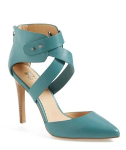 JOE'S Teal Leather Ankle Strap Zip Pointy Toe Slim Heels Size 8M - Picture 1 of 15