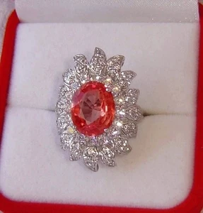 LAB CREATED PADPARADCHA SAPPHIRE SOLID STERLING SILVER 925 RING, SIZE 6 - Picture 1 of 10