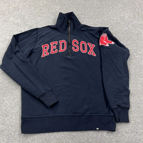 Boston Red Sox Sweatshirt Men Small Blue Pull Over Quarter Zip Sweater Adult * Cover