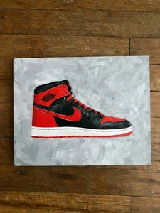 ORIGINAL AIR JORDAN 1 BRED PAINTING SNEAKERS GOAT FINE ART - Picture 1 of 1