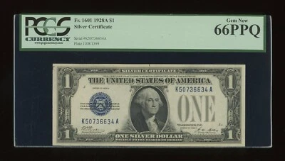 DBR 1928-A $1 Silver Gem Fr. 1601 KA Block PCGS 66 PPQ Serial K50736634A - Image 1 of 2